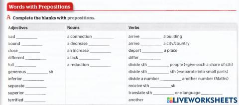 Words with prepositions