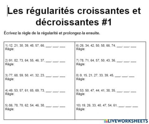 Les régularités croissantes et décroissantes