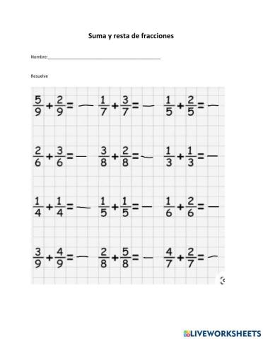 Sumas y restas de fracciones