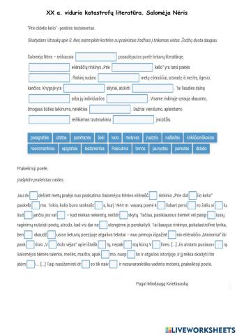 XX a. vidurio katastrofų literatūra. Salomėja Nėris