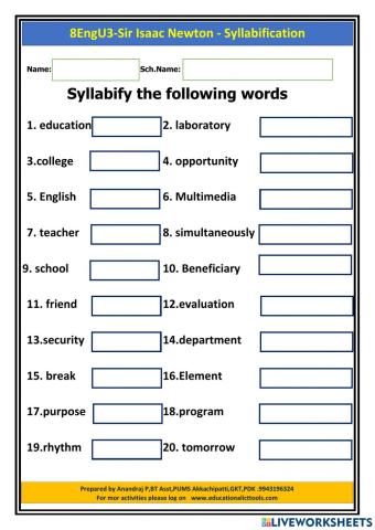8EngU3-Sir Isaac Newton - syllabification