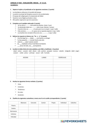 Evaluación inicial 1º ESO