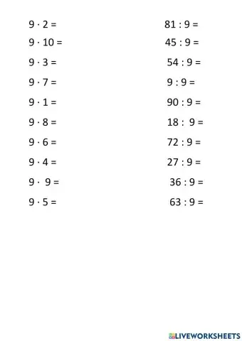 Таблиця множення на 9