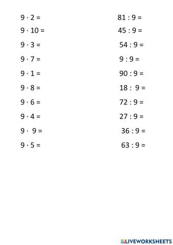 Таблиця множення на 9