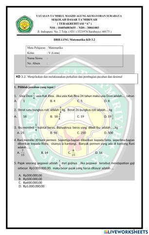 Perkalian dan Pembagian Bilangan Pecahan