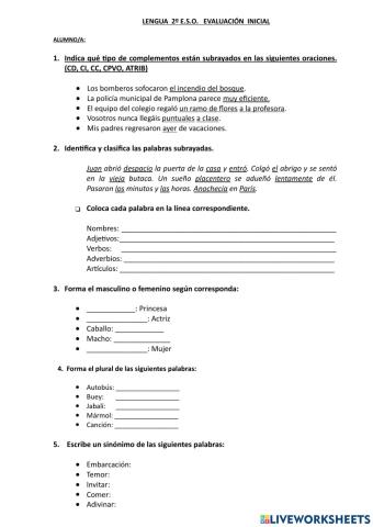 Evaluación inicial 2º ESO