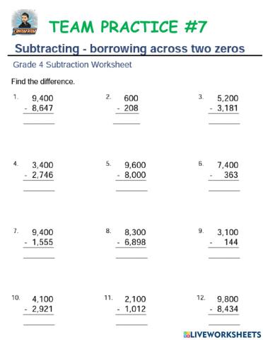 Subtracting - borrowing across two zeros