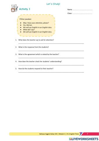 Bahasa Inggris Kelas VIII - Chapter 1