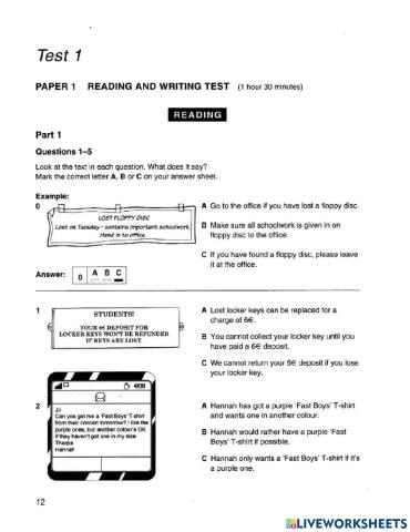 Pet Reading Test 1 Part 12