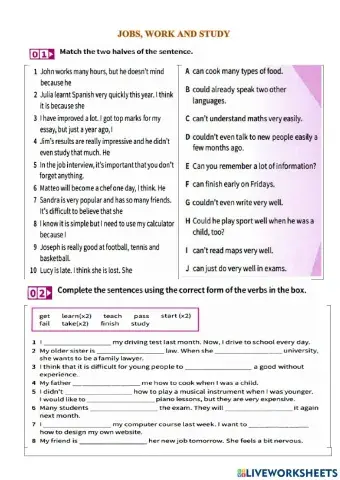 Jobs, work and study