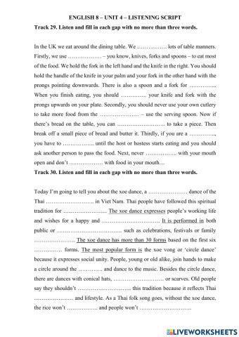 English 8 - Unit 4 - Listening Script
