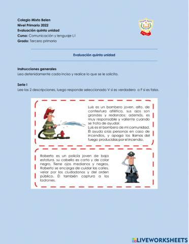 Evaluación CL1 - Quinto bimestre