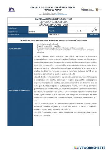 Evaluación diagnóstica 10mo