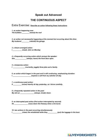 THE CONTINUOUS ASPECT. Extra Exercise
