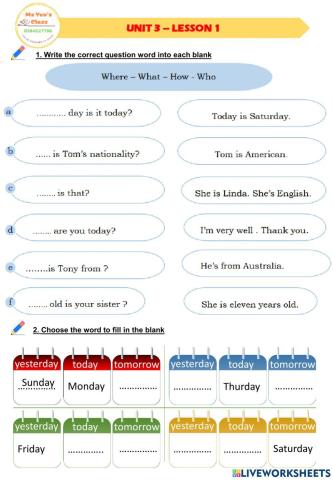 E4 Unit 3 What day is it today Lesson 1