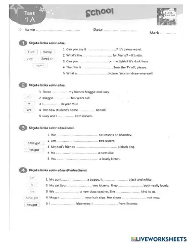 School Test 1A Unit 1