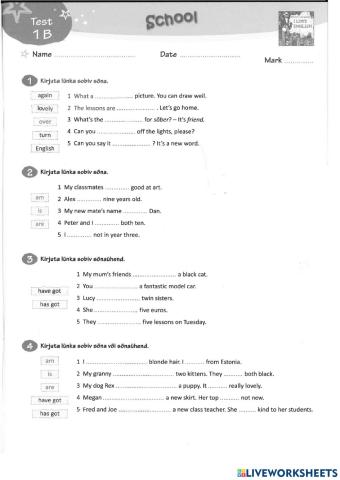 School Test 1B unit 1