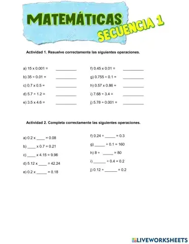 Multiplicación y división de números decimales postivos