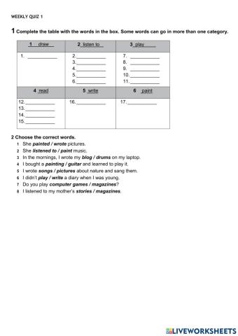 Vocabulary: Free time activities