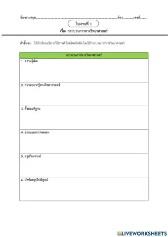 ใบงานที่ 3.1 เรื่อง กระบวนการทางวิทยาศาสตร์