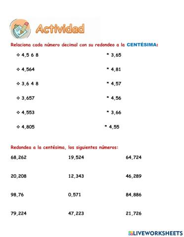 Aproximación de números decimales a centésima