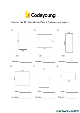 Concept-HW-G8- Perimeter and Area of Rectangles and Squares