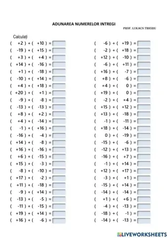 Adunarea numerelor intregi