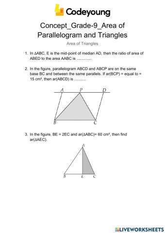 Areas of parallelogram and triangles