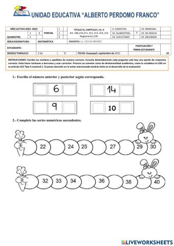 Examen quimestral matemática