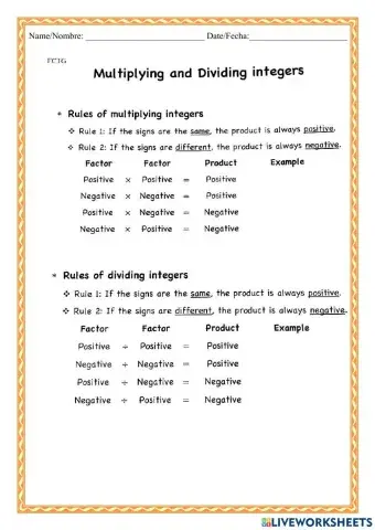 WCMFR Multiplying and Dividing Integers
