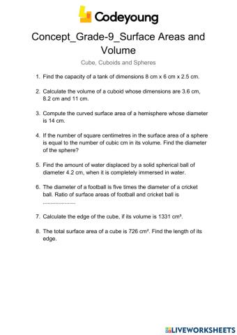 Surface area and volumes
