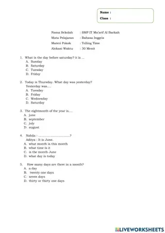 Telling days, date and months