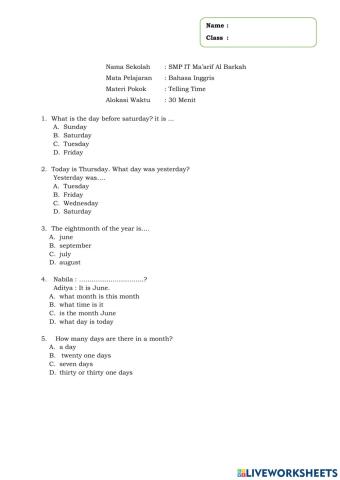 Telling days, date and months