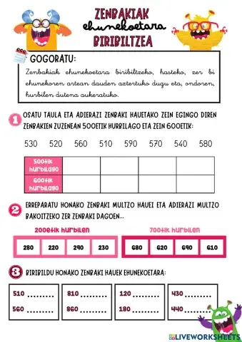 Zenbakiak ehunekoetara birilbiltzea