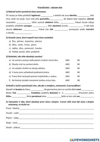 Procvičování - význam slov