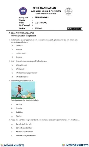 Penilaian harian 1 smtr 1 PJOK 2022-2023