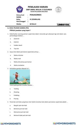 Penilaian harian 1 smtr 1 PJOK 2022-2023