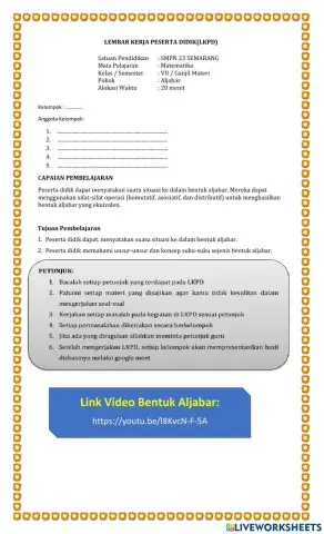 Lkpd Bentuk Aljabar SMP Kelas 7