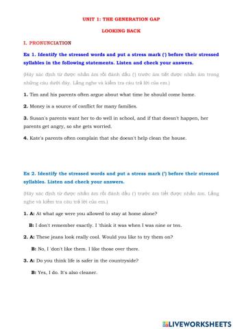 Unit 1: looking back