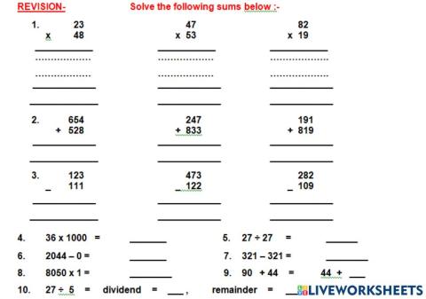 Basic sums exercise of Maths