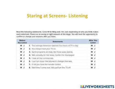 Staring at screens listening 1