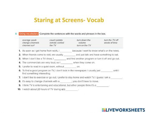 Staring at screen- Vocab check