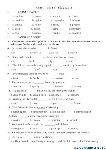 English 11-Unit 1-Test 1