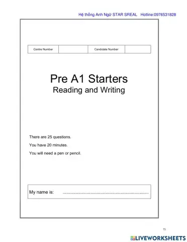 A1 Starter Reading and Writing part 3