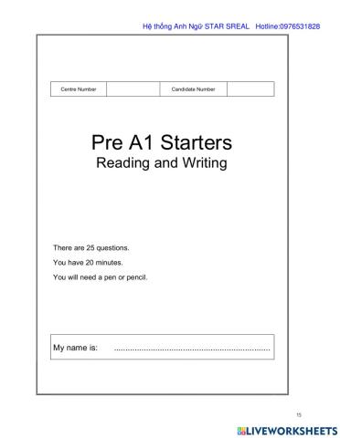 A1 Starter Reading and Writing part 3