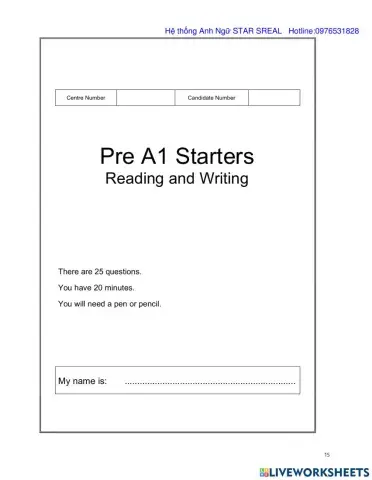 A1 Starter Reading and Writing part 5