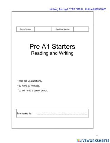 A1 Starter Reading and Writing part 5