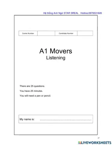 A1 Movers Listening part 3