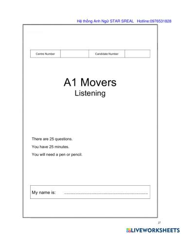 A1 Movers Listening part 4