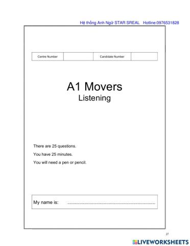 A1 Movers Listening part 5